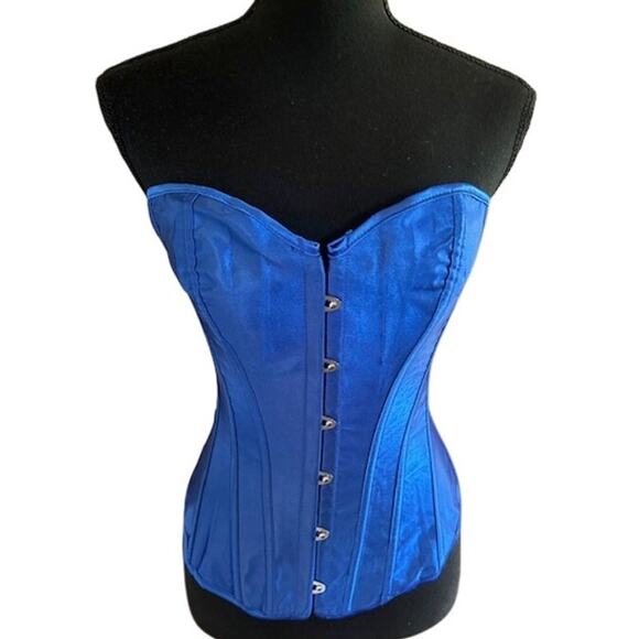 None and/or Unknown Other - Satin Blue Lace-Up Corset Bustier – Size Small, Adjustable Back